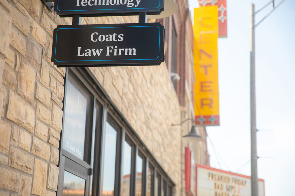 Coats Law Firm sign representing legal help and estate planning in Oklahoma